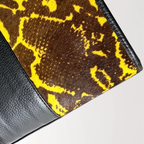 Kyu By Kesi Black Yellow Leather Crossbody Bag Faux Fur Snakeskin Clutch Purse - Picture 5 of 11